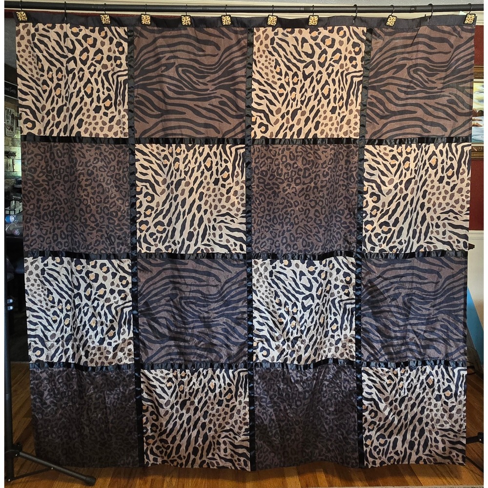 Better Homes Shower Curtain Animal Print Patchwork Safari Boho Chic Hooks 72x72